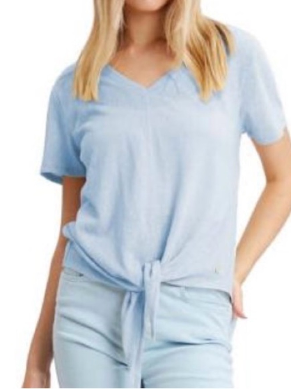 Point Zero Light Blue V-Neck Tie-Front Short Sleeve Top